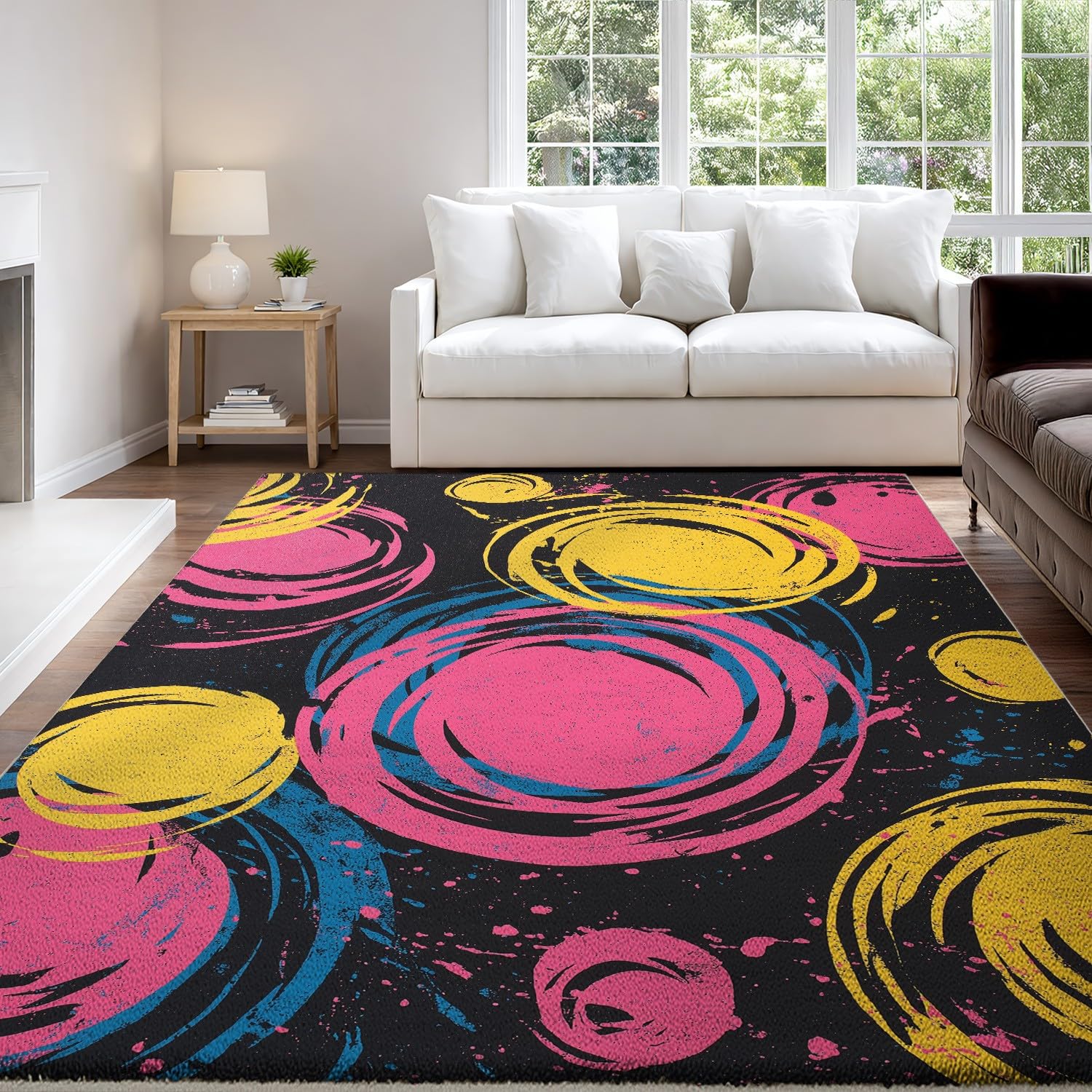 Generyczna wycieraczka do użytku w pomieszczeniach, 160 x 230 cm, można prać w pralce, graffiti, żywy ryż atramentowy, kolorowy, antypoślizgowy, niskie runo, do salonu i kuchni
