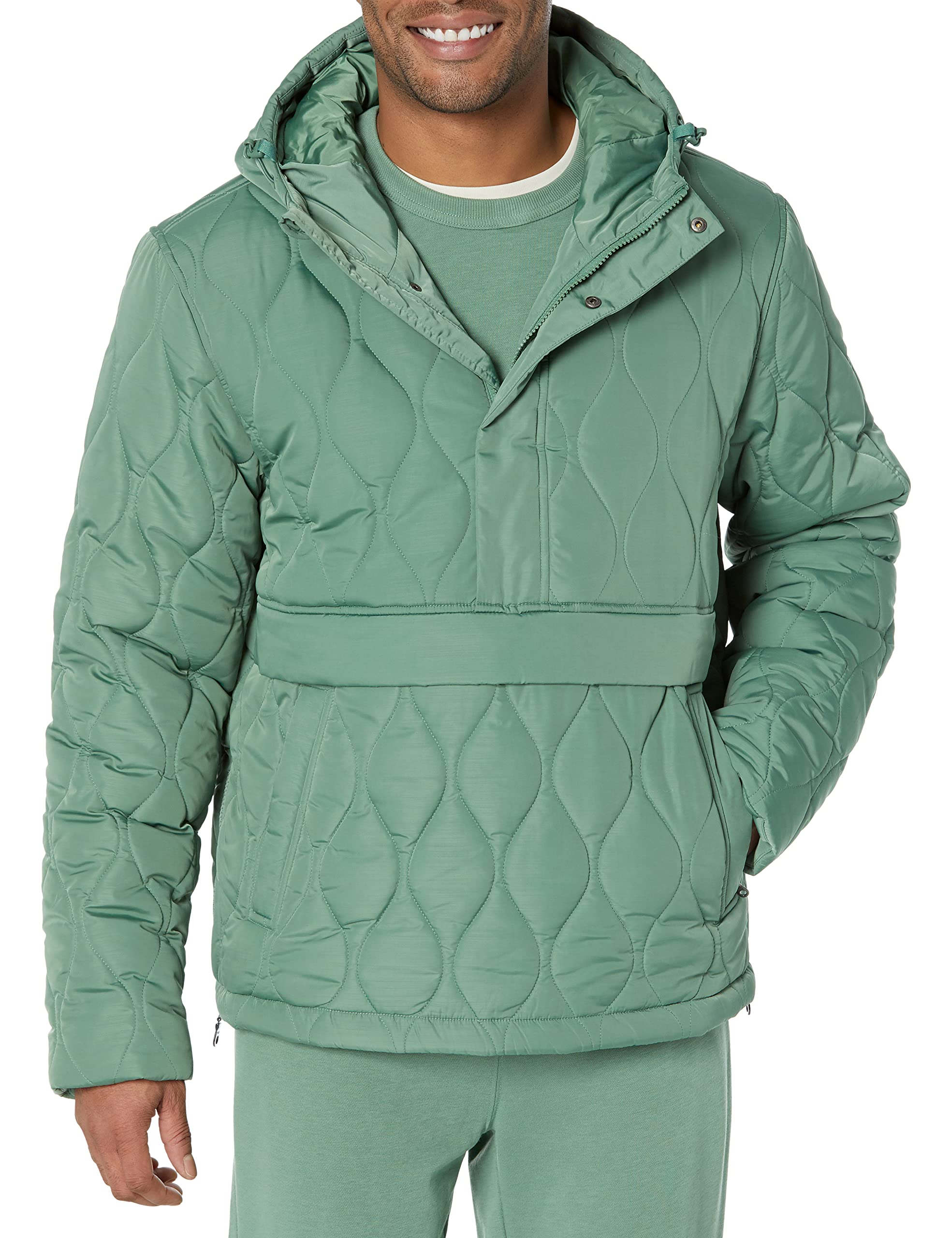 Amazon Essentials Men's Insulated Water-Resistant Hooded Quarter-Zip Puffer Coat, Sage Green, XXL