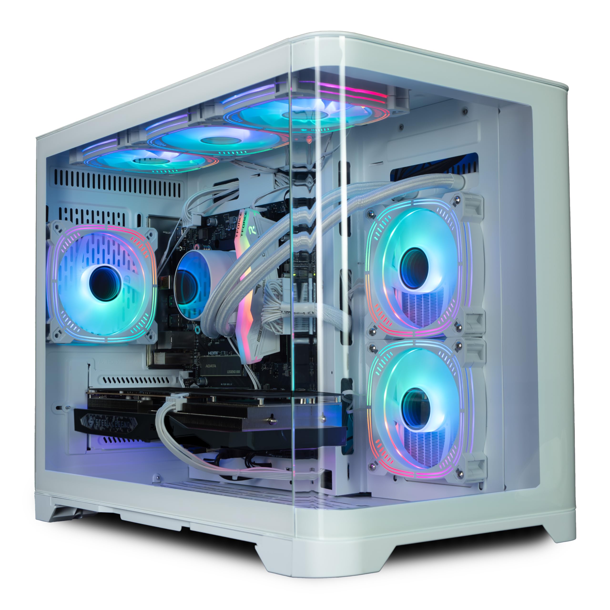 ionz Gaming PC, Ryzen 7 5700X, Radeon RX 9060 XT 8GB, 16GB RGB RAM, 1TB NVMe SSD, 240mm AIO, Windows 11, 600W 80+ PSU, USB WiFi, Flow, White