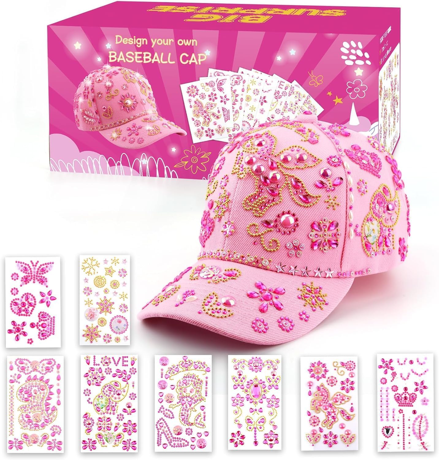 Gifts for Girls Decorate Your Baseball Cap with 8 Sheets Gem Cute Stickers | Graduation Fun Arts and Crafts for Kids, Birthday Back to School Gift, Hats for Girls Age 4 5 6 7 8 9 10 11 12 Years Old