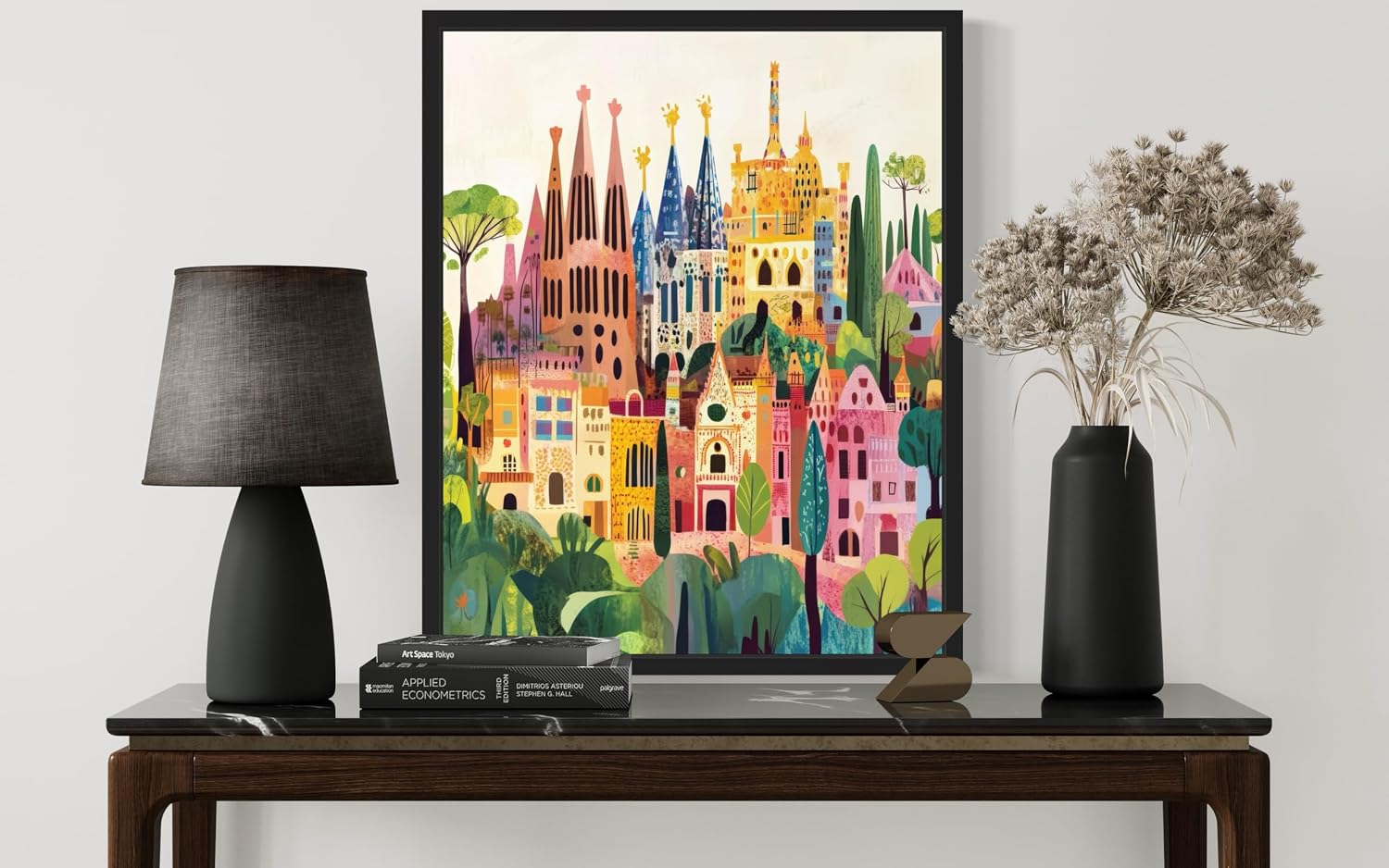 Barcelona Spain Wall Art Poster Print, Vintage Retro Landscape Scenery Painting Artwork Travel Prints Decor Cityscape Landmarks Gallery 27 (Barcelona Spain, 18 x 24 inches, Black Frame)