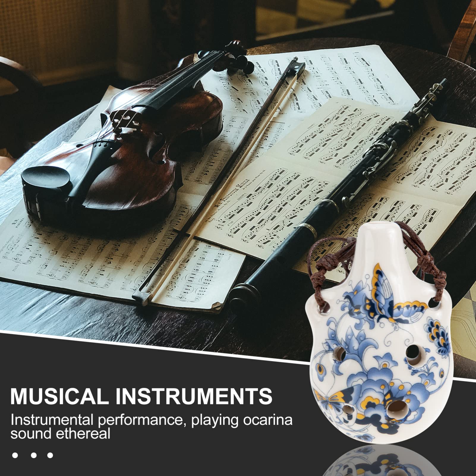 MILISTEN 6 Loch Ocarina Glazed Keramik Ocarina Instrument Alto C Anhänger Ocarina Halskette Flöte Weinflasche Stil China Blau für Kinder Erwachsene Anfänger (Schmetterling)