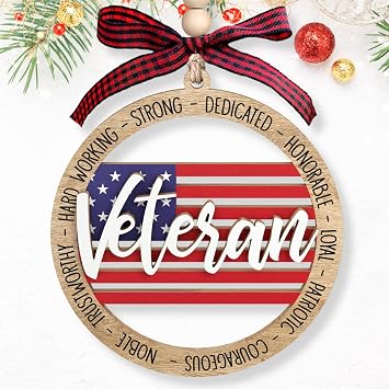 Pawzity Veteran Ornaments - Veteran Gifts for Men - Military Christmas Ornament - Army Ornaments for Christmas Tree - US Military Gifts for Men - Wooden Ornament