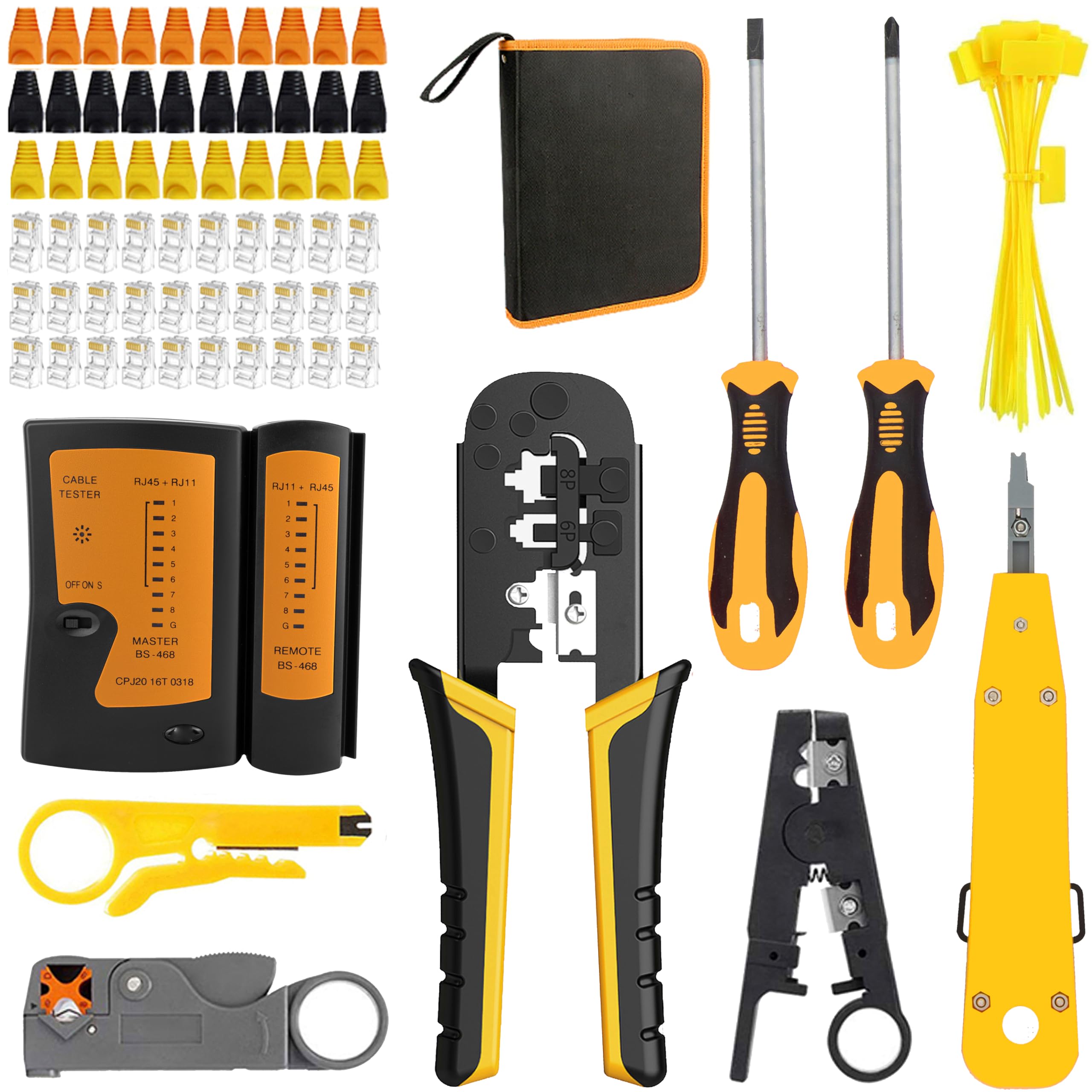 MAYLINE Pince à Sertir Outil de RJ45 Sertissage de Testeur de LAN Câble Ethernet Cat7 Cat6a Cat6 Cat5 RJ11 Réseau Professionnel d'Ordinateur pour Kit d'outils de Réseau d'Outils (Noir)