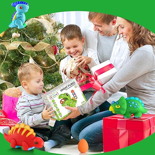 Miniatura 7 de Masa de dinosaurio para niños, juego de herramientas de juego para niños pequeños, juego de creaciones de cocina y juego de juguetes de bricolaje,