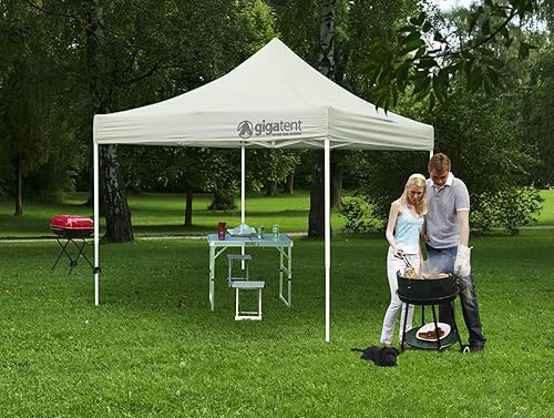 Miniatura 6 de GigaTent Toldo desplegable blanco de 10 x 10 pies, resistente a la lluvia y al agua, ignífugo, altura ajustable de hasta 130 pulgadas, marco de
