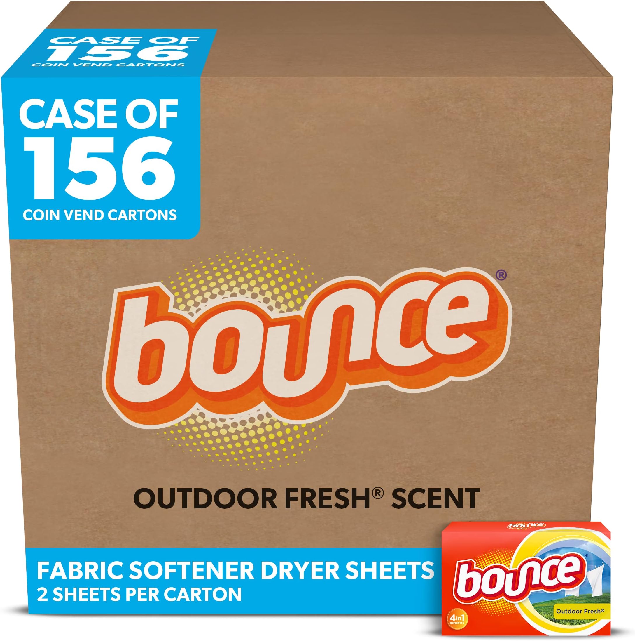 Bounce Outdoor Fresh Fabric Softener Dryer Sheets, 2 Count (Case of 156)