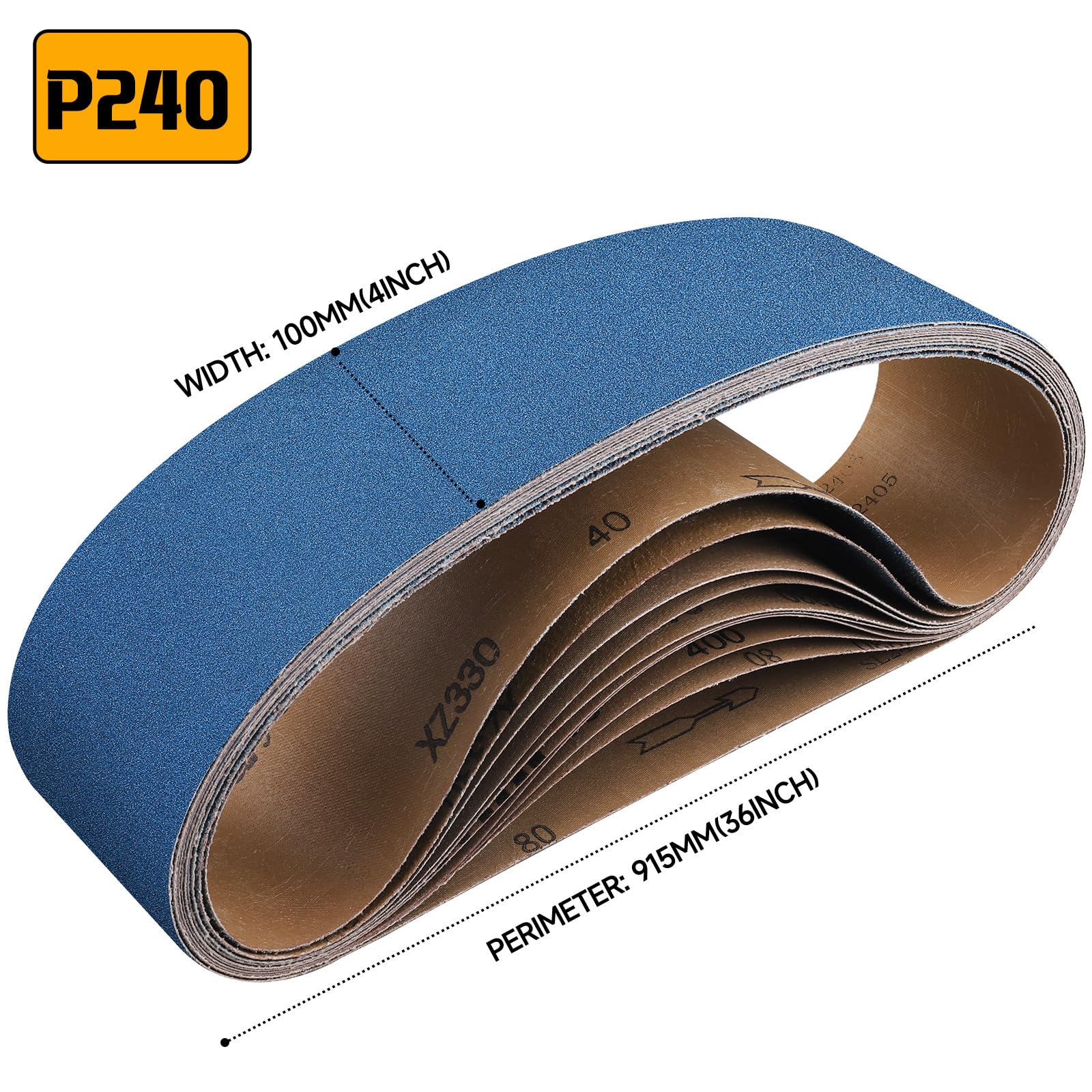 Shineboc Sanding Belt 100 x 915 mm, 10PCS Sander Belts 240 Grit for Polishing Metal Wood - Image 2