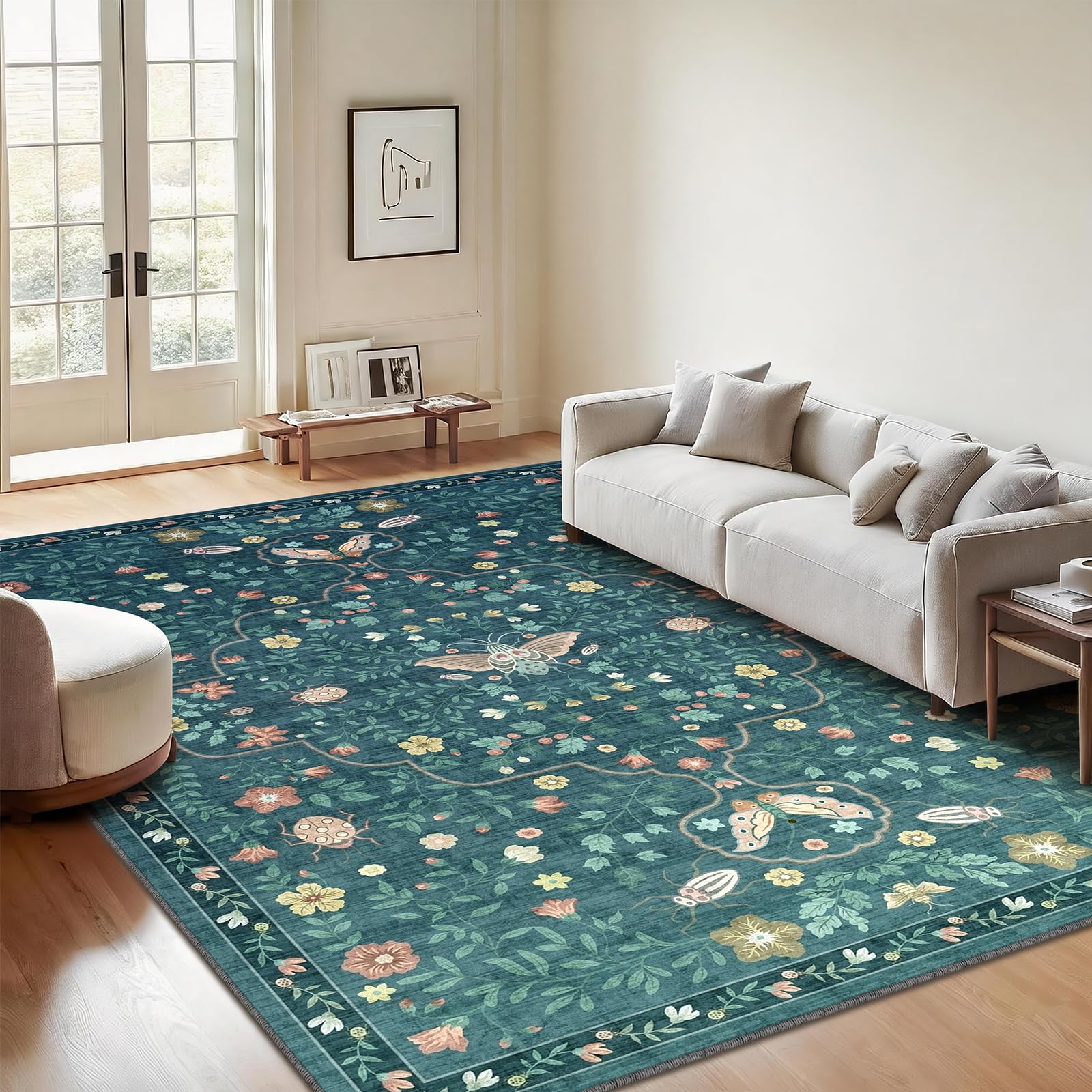 SOANNY Rug Living Room, Washable Non Slip Carpet, 120x160cm Teal Blue โ image 1