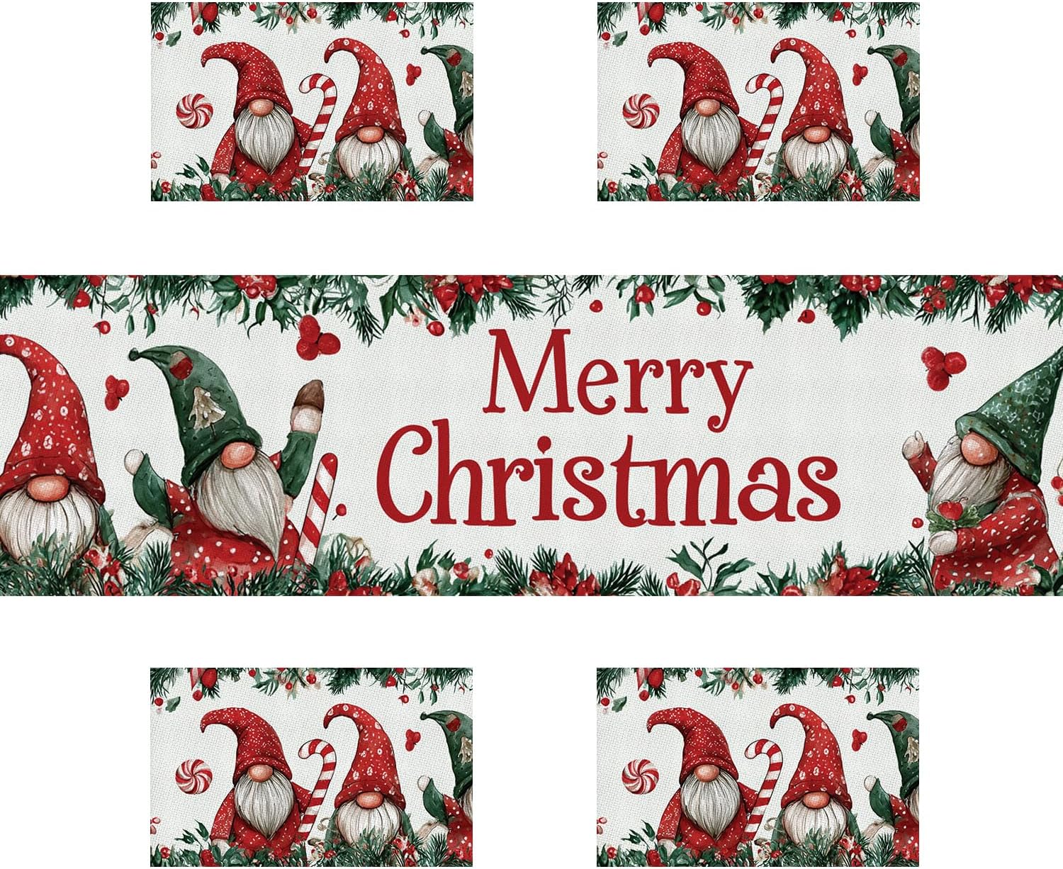 Merry Chrismas Santa Claus Table Runner and Placemats Set of 4 Cotton Linen Dining Decor for Daily Use Vintage Dining Mat Set Chrismas Decorations (13"x72", 12"x18")
