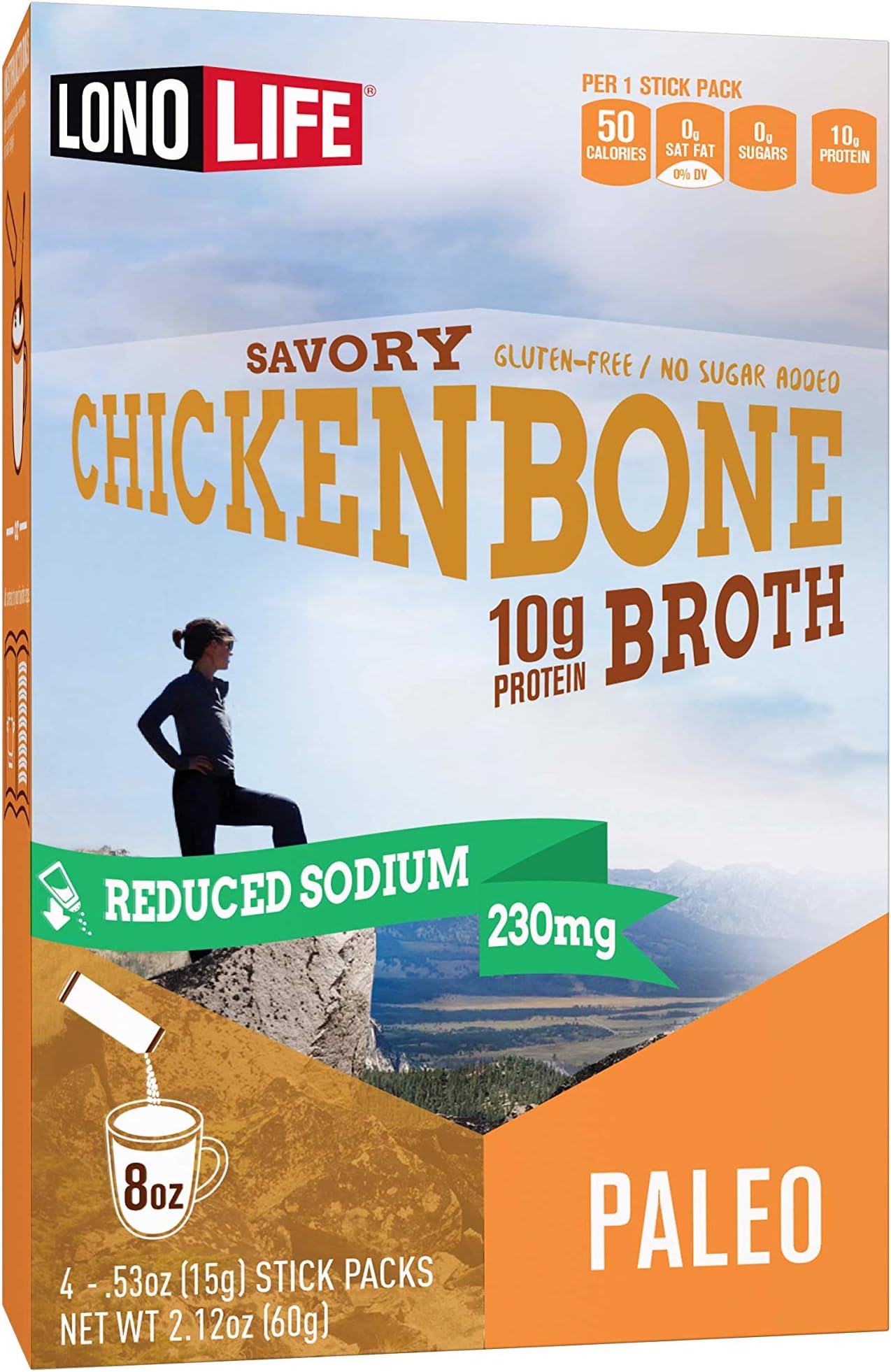 LonoLife Grass-Fed Tomato-flavored, Bone Broth, Beef Broth, 10g, Protein Powder, Paleo and Keto Friendly, Gluten-Free, Portable Individual Packs, 24 Servings (Equal to 192 ounces of broth) 24 Count