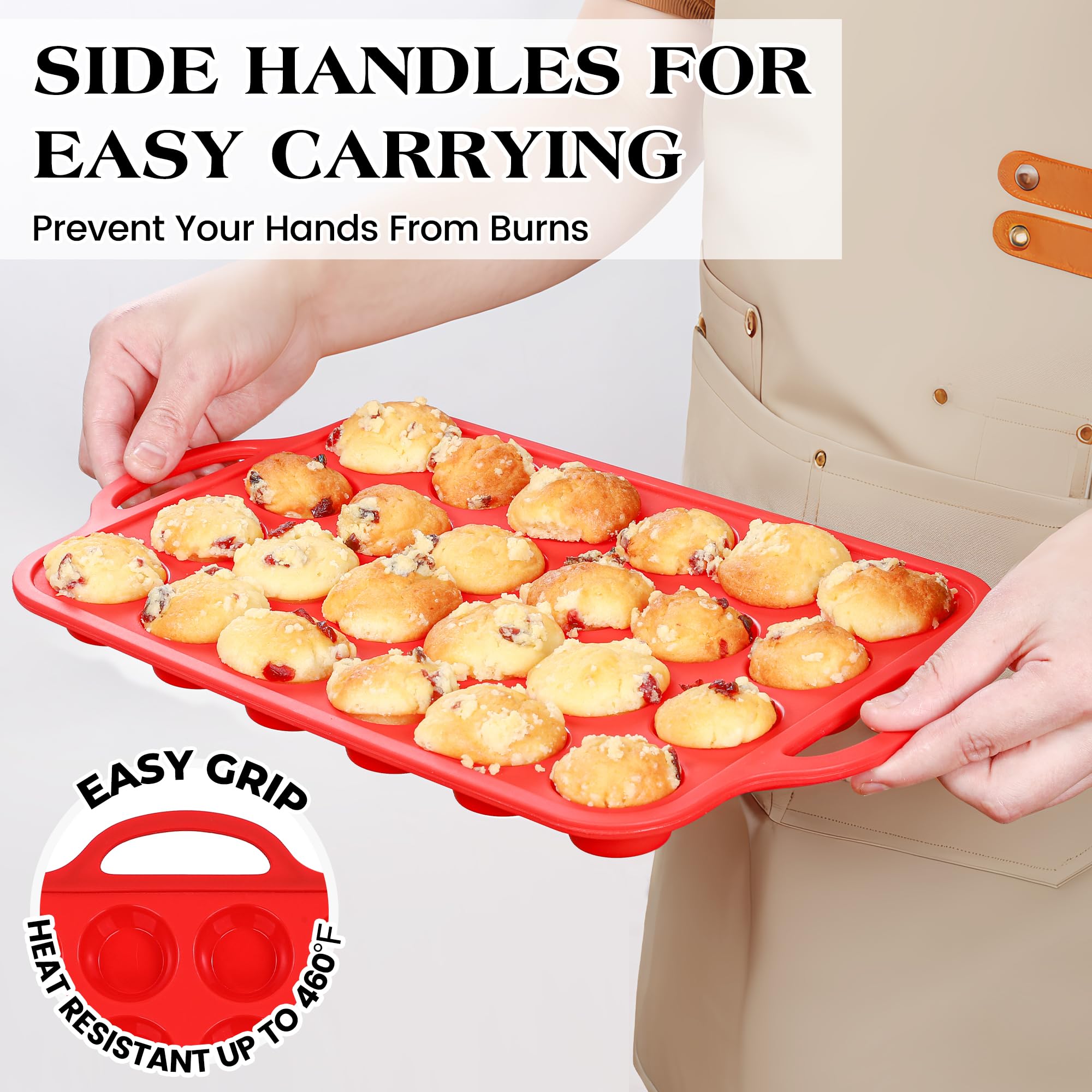 Ensemble de moules à muffins en silicone, 12 moules et mini moules à muffins avec ustensiles, moules de cuisson antiadhésifs avec cadre renforcé en métal, sans BPA