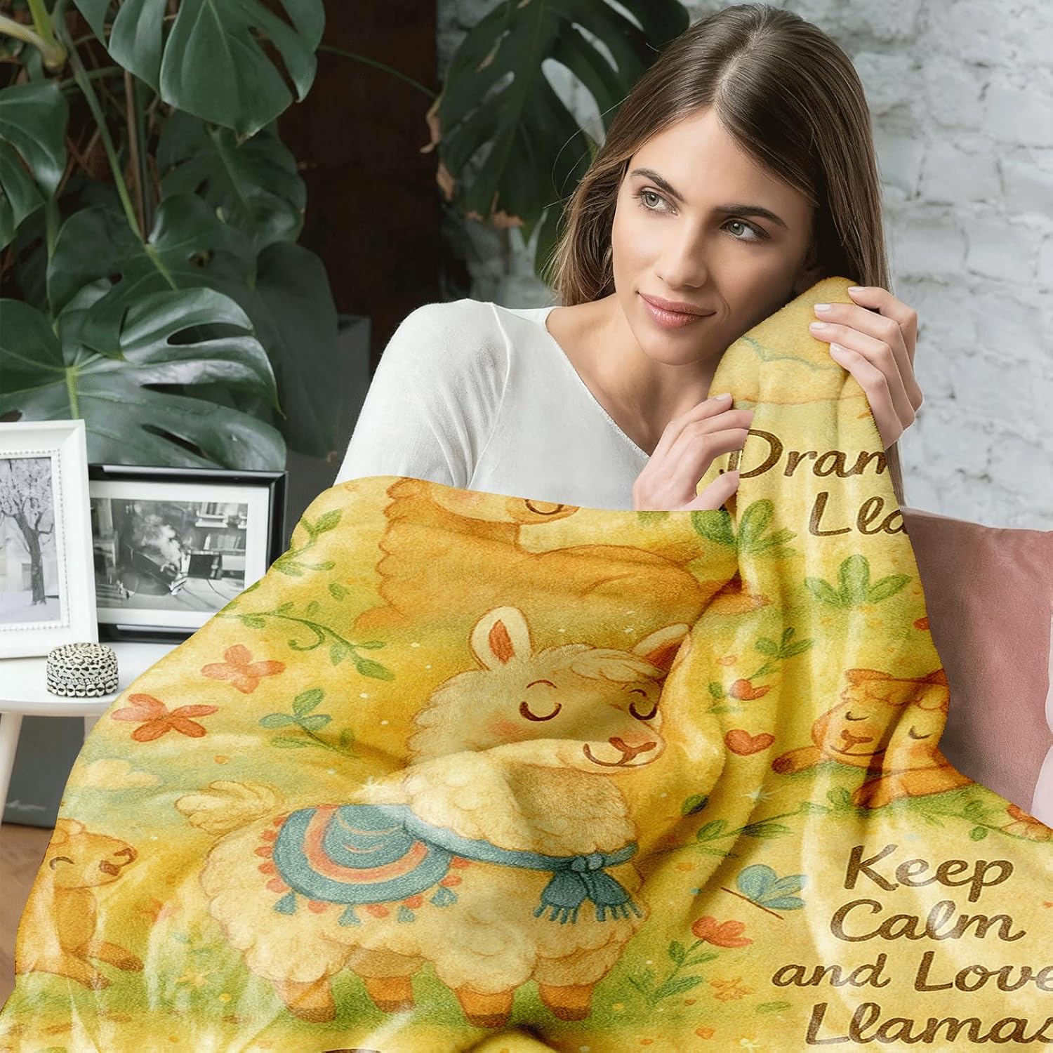 Cartoon Llama Throw Blanket 50x60 – Cozy Flannel Fleece Microfiber, Cactus Print Sofa Bed Throw, Lightweight All-Season Couch Decor, Gift for Llama Lovers, Kids Room Nursery - Image 4