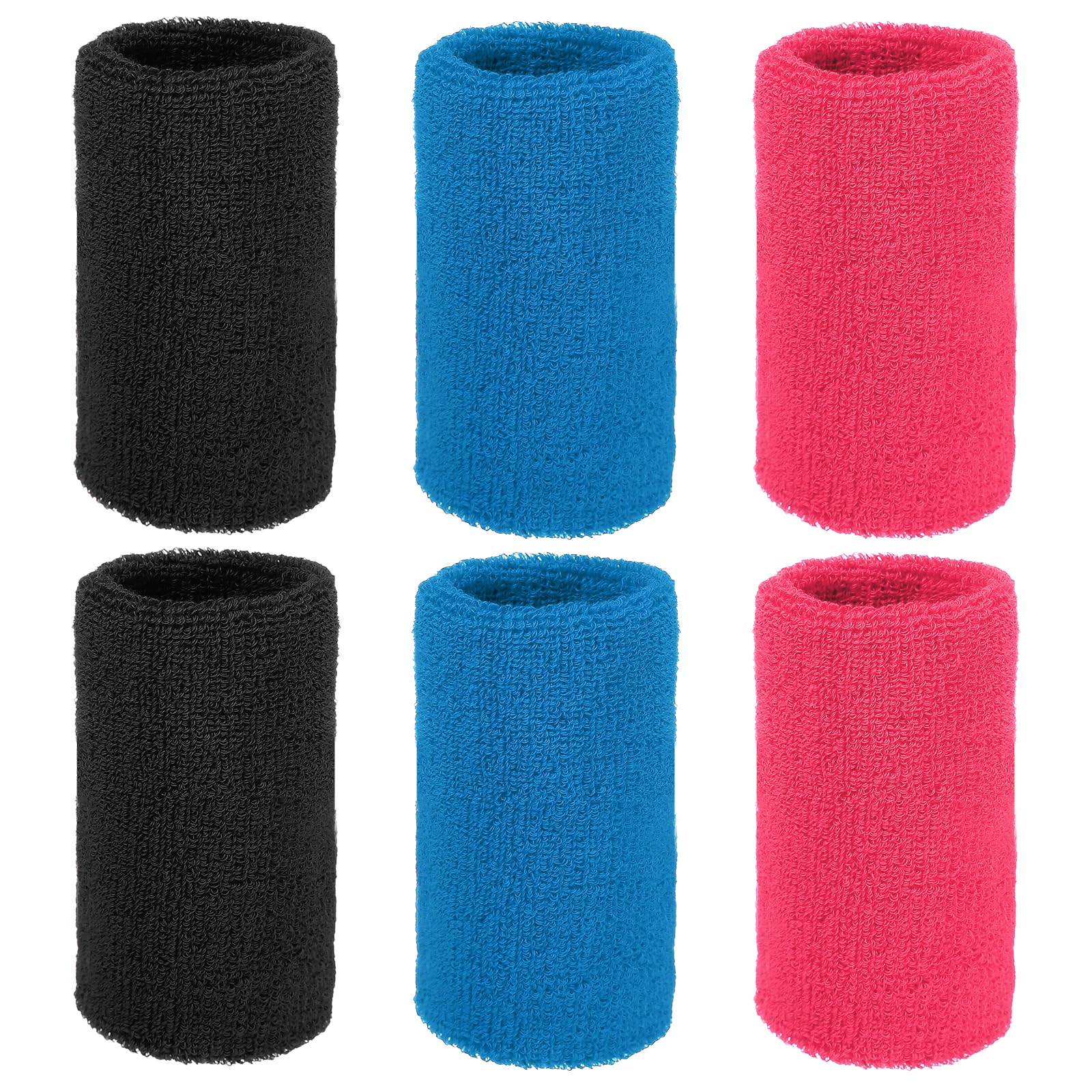 YELARXI Wrist Bands for Sweat, Sports Wrist Sweat Bands, Sports Wristband Sweatbands Breathable Absorbent Tennis Wristband 6Pcs & Black/Light Rose/Lake Blue Fitting for Basketball/Football