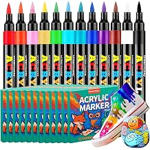 Acrylic Paint Markers, 144 Pack with 12 Colors Brush Tip Acrylic Paint Pens for Painting on Rocks, Canvas, Ceramic, Wood, Glass for Artists and Adults, Gift, Holiday Decorations & Art Supplies