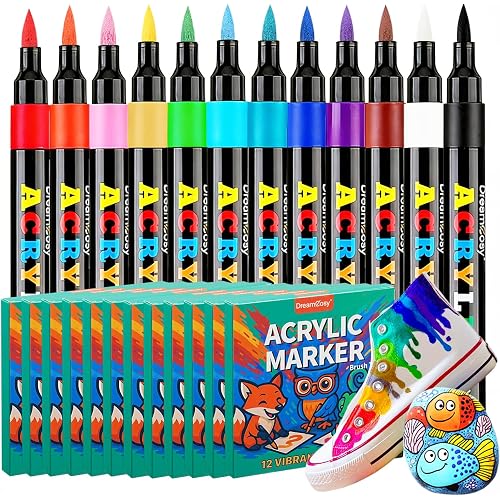 Acrylic Paint Markers Bulk 144 Pack 12 Colors Brush Tip for Teacher School