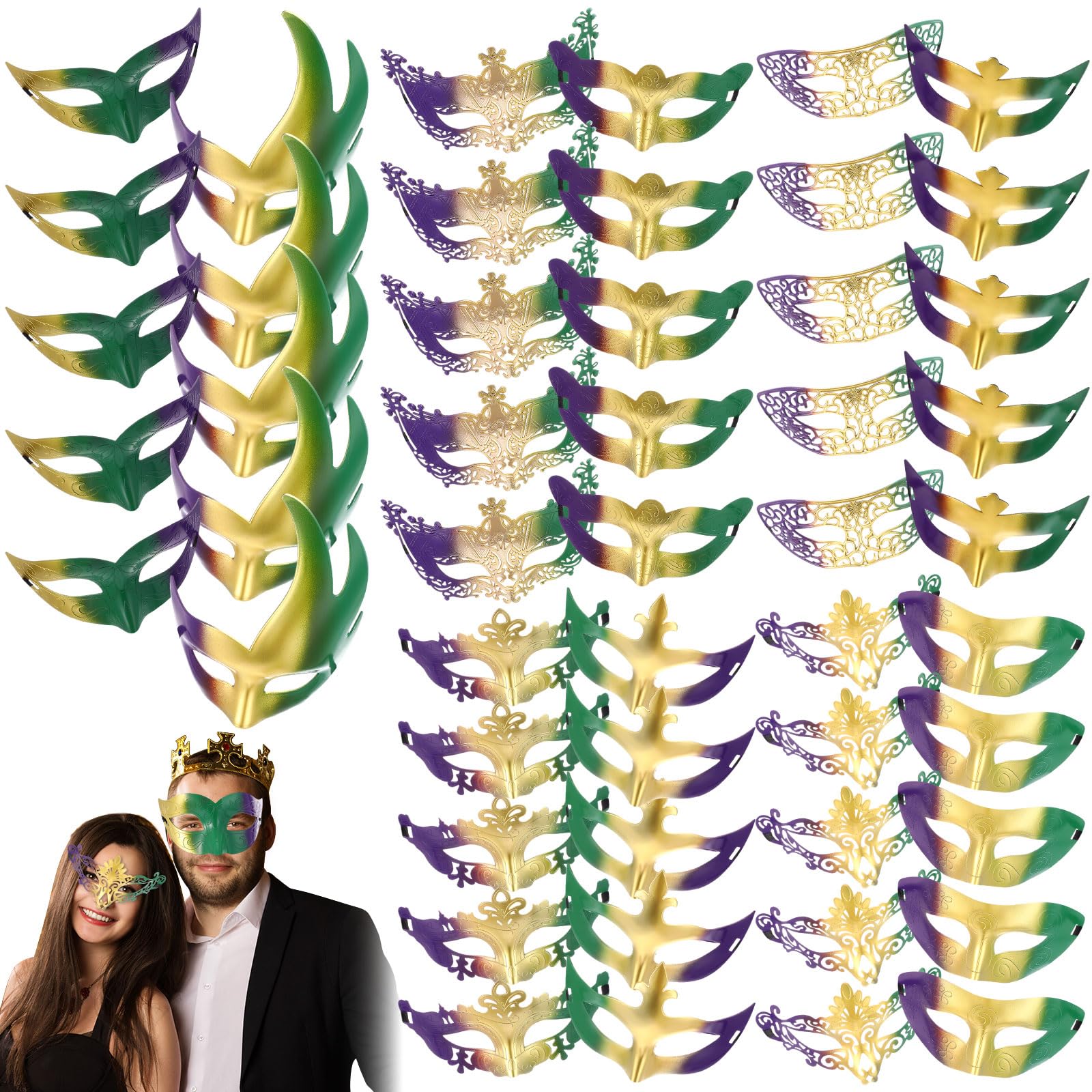 Jenaai 50 Pcs Couple Masquerade Mask Venetian Mardi Gras Halloween Carnival Mask for Women and Men Costume Ball Party(Rainbow)