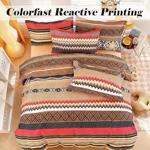 Miniatura 3 de Shatex Juego de edredón Queen de 3 piezas - Ropa de cama de microfibra floral tribal geométrico bohemio con 1 edredón y 2 fundas de almohada, tonos