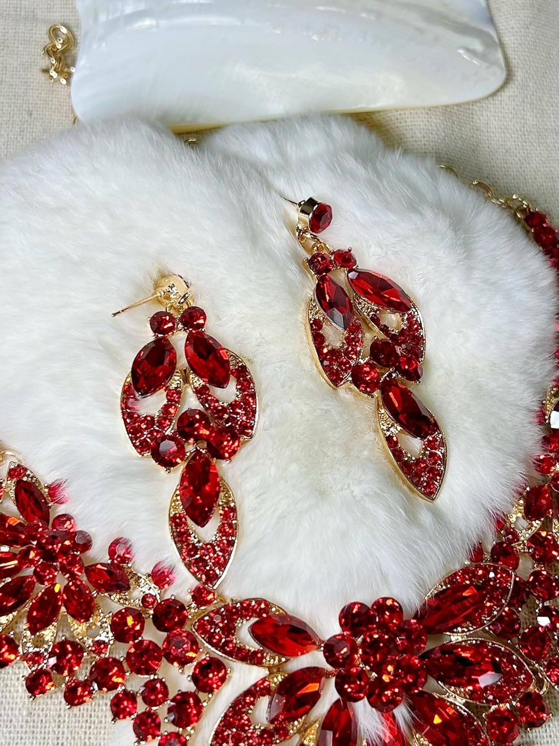 Women Jewelry Set Rhinestone Crystal Green Bride Statement Choker Necklace Teardrop Cluster Dangle Earrings Set for Wedding Party - Image 4