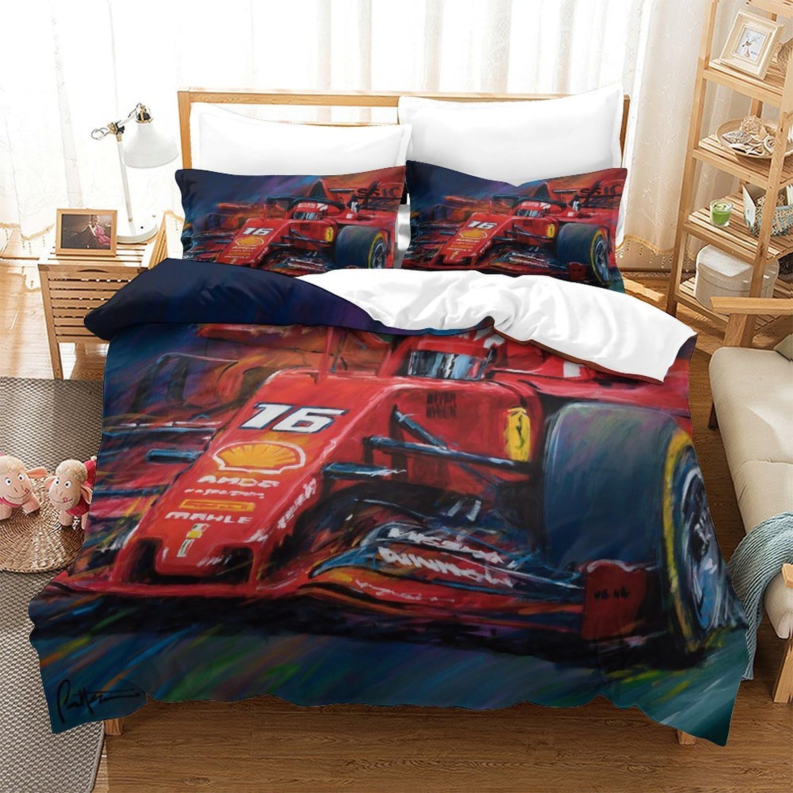 Qdzhcpmyk Style-4 F1 Racing Duvet Cover Set 3 Pcs Hotel Quality Quilt Cover Bedding Sets Bed Covers With Pillowcases With Zipper Closure Breathable Stylish Comforter King（220X240cm）