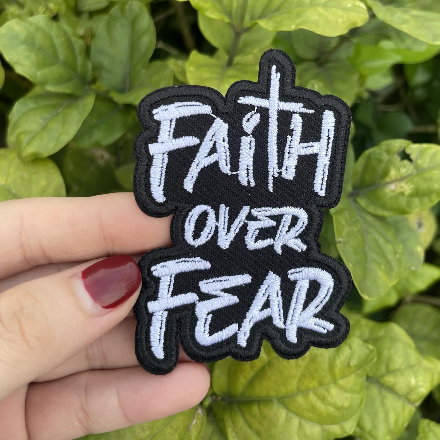 Faith Over Fear Patch-3 Inches Iron On/Sew On Embroidered Applique Patch, Embroidery Patches for Clothes Backpacks Hats, Embroidered Patch, Funny Christian DIY Accessories