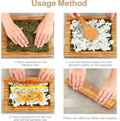 Miniatura 4 de Alfombrilla de bambú para sushi de 9.5"x9.5", rodillo para kimbap (2 PIEZAS)