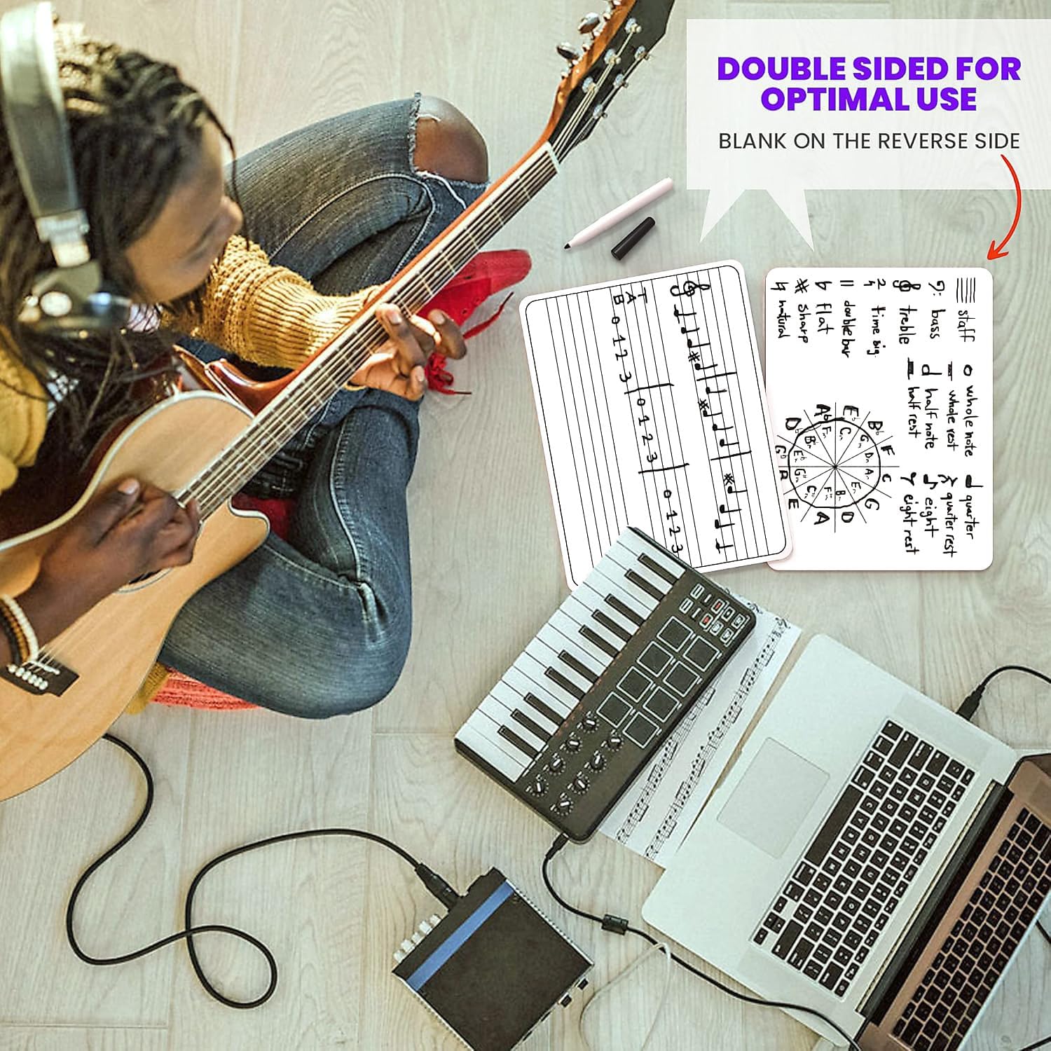 Scribbledo 10 Pack Dry Erase Music Staff Lap White Boards 9"X12" l Write Musical Notes and More Whiteboard (Double Sided) Music Classroom Supplies Must Haves Includes 10 Erasers