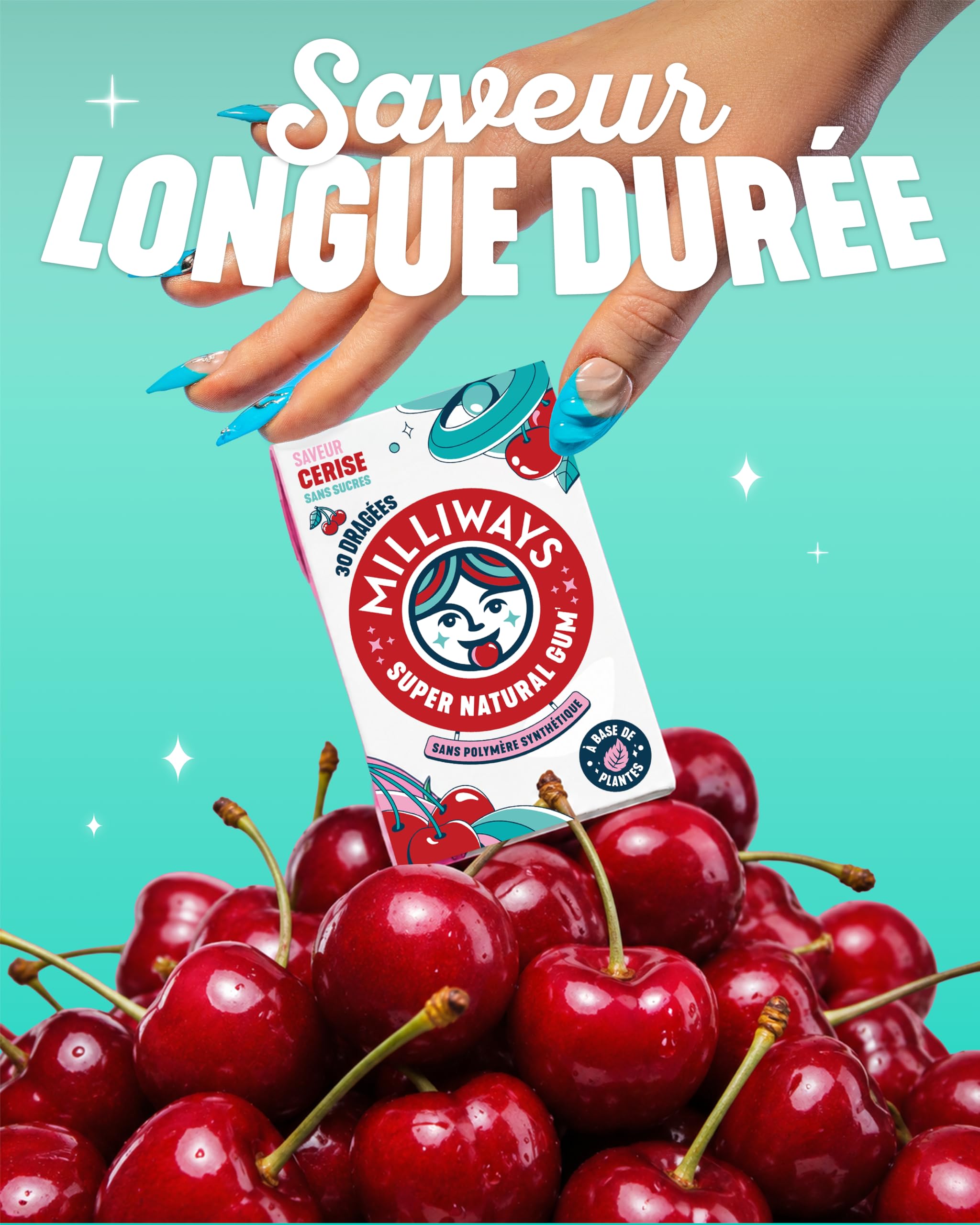 MILLIWAYS Chewing gum sans sucres à la cerise 10 boîtes 30 dragées 60g Xylitol
