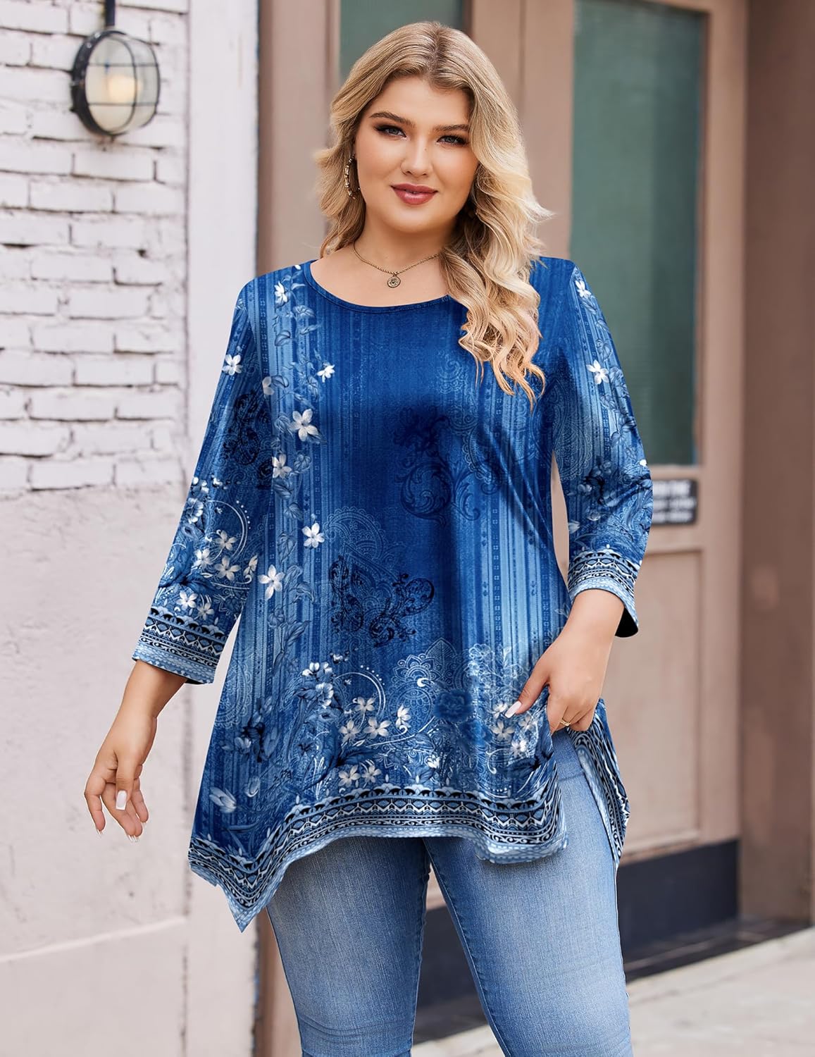 IN'VOLAND Plus Size Tops for Women 3/4 Sleeve Shirts Tunic Tops to Wear with Leggings Loose Fit Summer Fall Clothes - Image 2