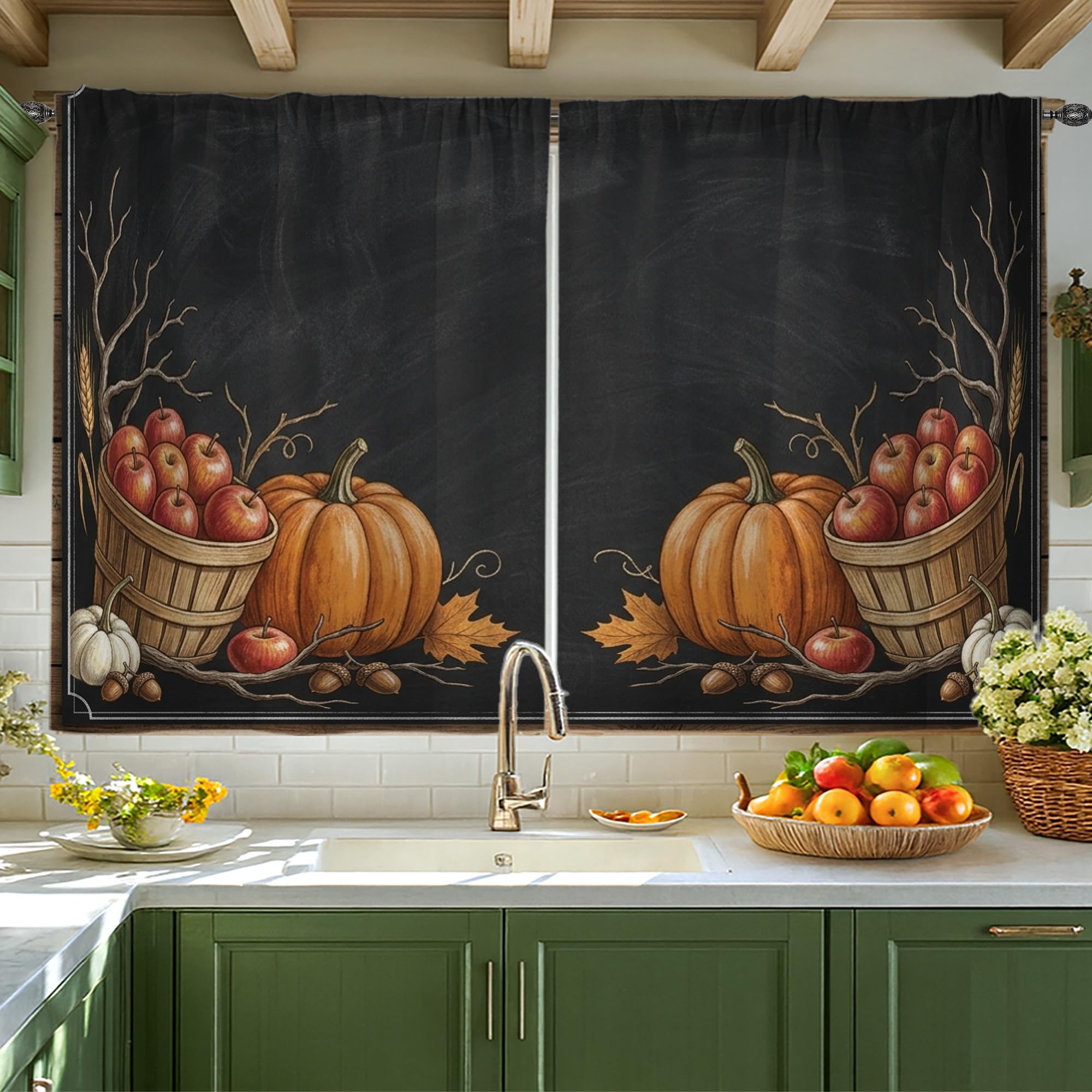 Rideaux de cuisine citrouilles pour une ambiance de salle à manger cosy