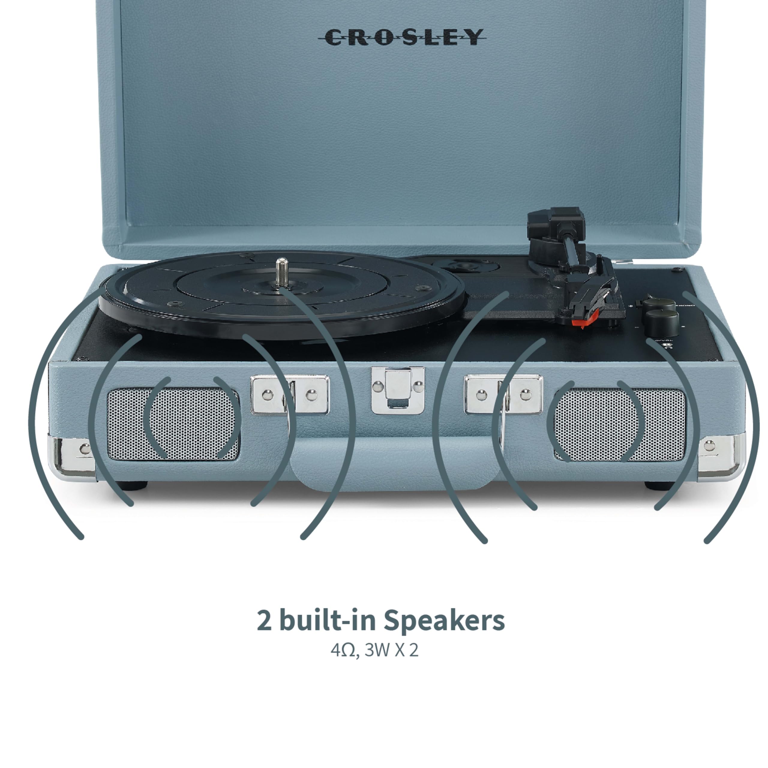 Crosley Cruiser Plus - Giradischi portatile Bluetooth, lettore vinile valigia a 3 velocità, giradischi per la casa per dischi in vinile, altoparlanti stereo integrati, ricevitore Bluetooth, ingresso