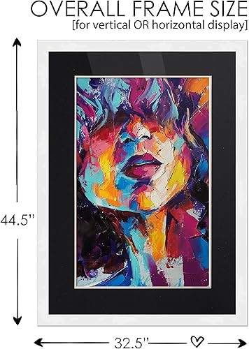 Miniatura 5 de Marco de madera blanca de 28 x 40 pulgadas con paspartú negro, marco de 31 x 43 pulgadas mate a 28 x 40 pulgadas, muestra tu foto debajo de la parte