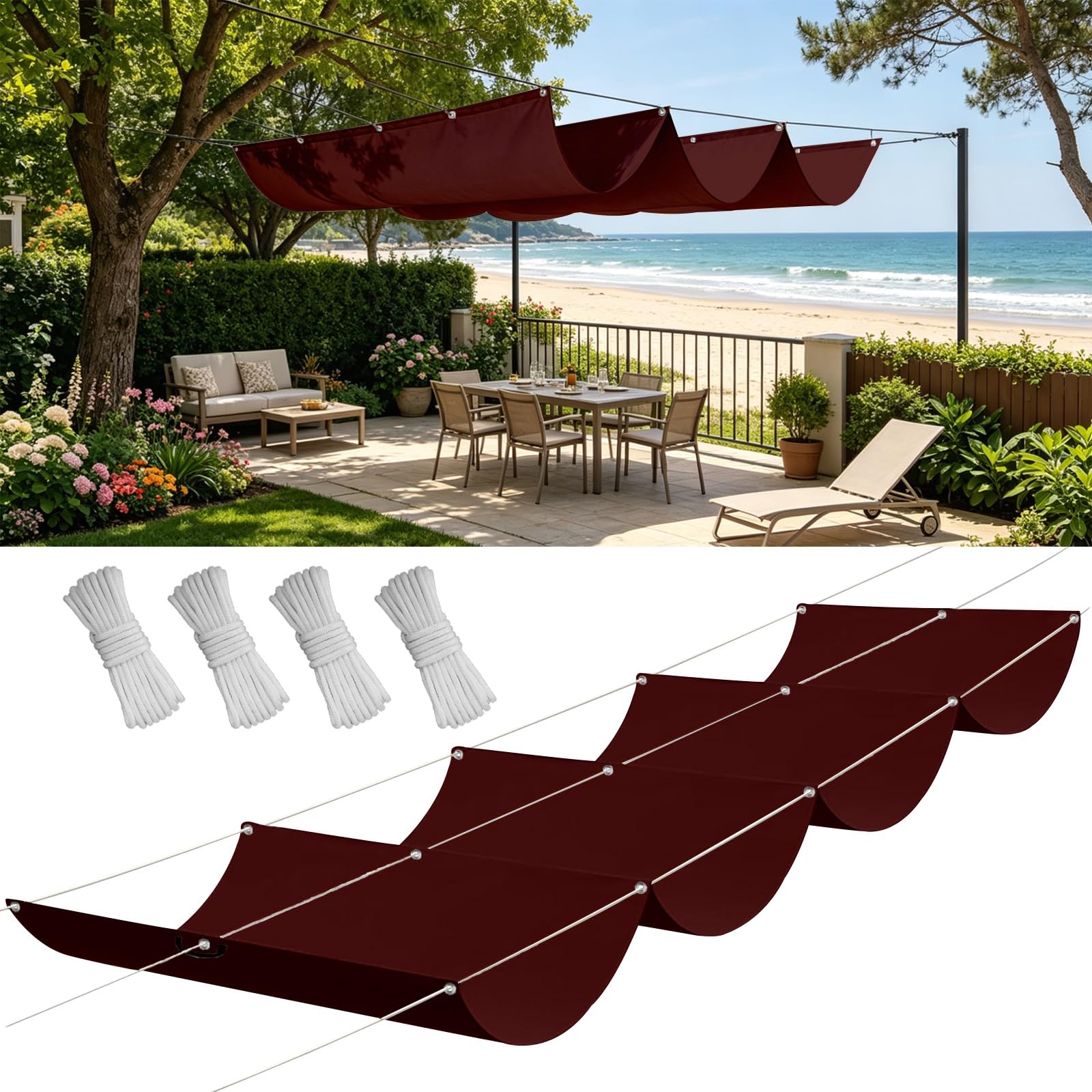 Filet d'ombrage respirant 290x340 imperméable pour bâche de terrasse tendue