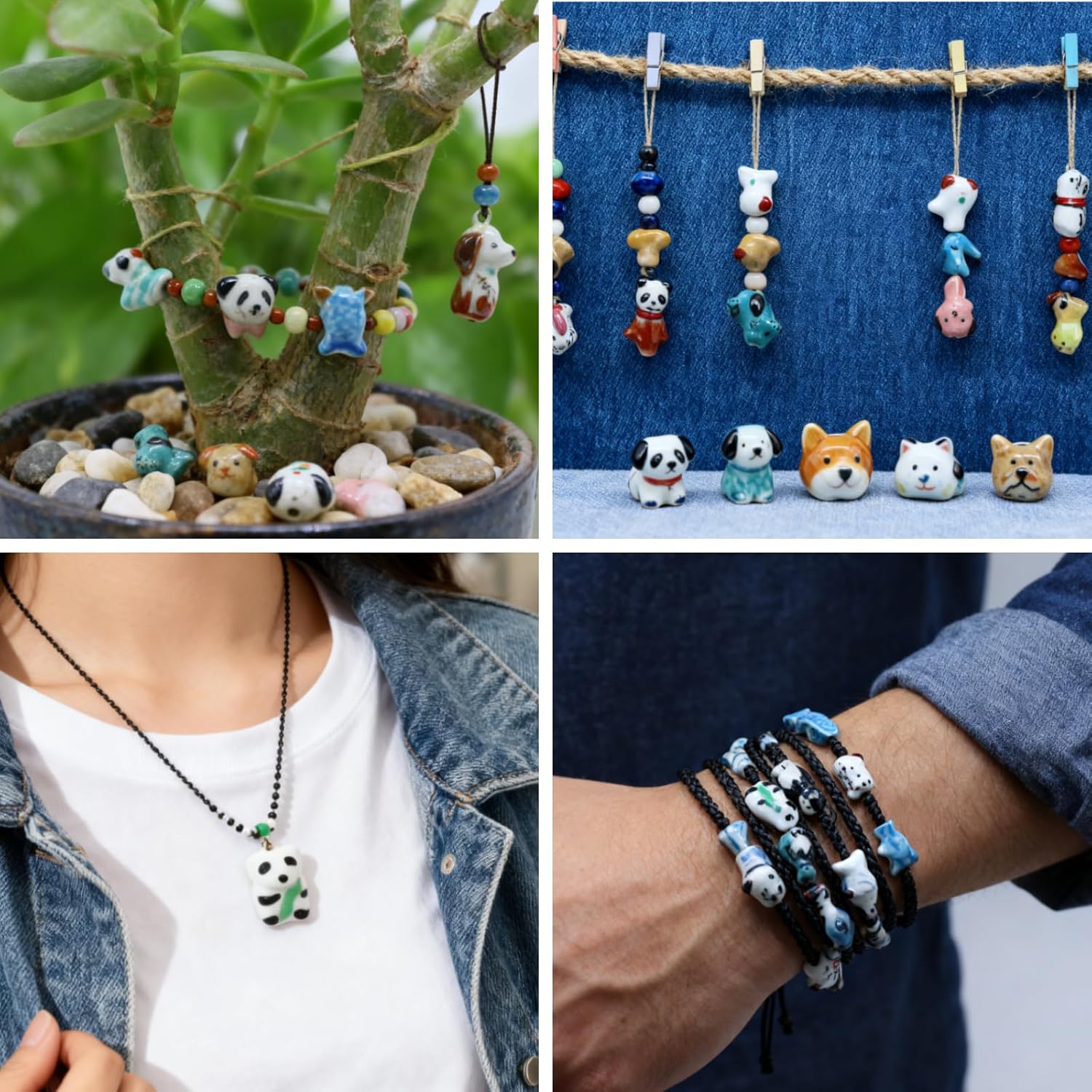 Decoendiy 24pc Porcelain Ceramic Animal Theme Beads - Cute Cartoon Hand-Painted, Puppy/Penguin/Panda Shaped Spacer Beads for DIY Jewelry Making Crafts - Image 6