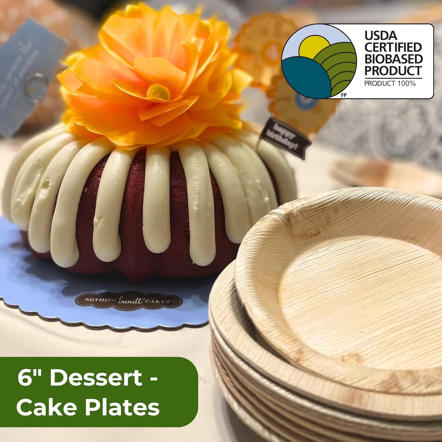 Dtocs Palm Leaf Plates 6 Inch Round (50) | Bamboo Plates Disposable Look Shallow Appetizer, Dessert Plate | Compostable Alternate to Paper Plate