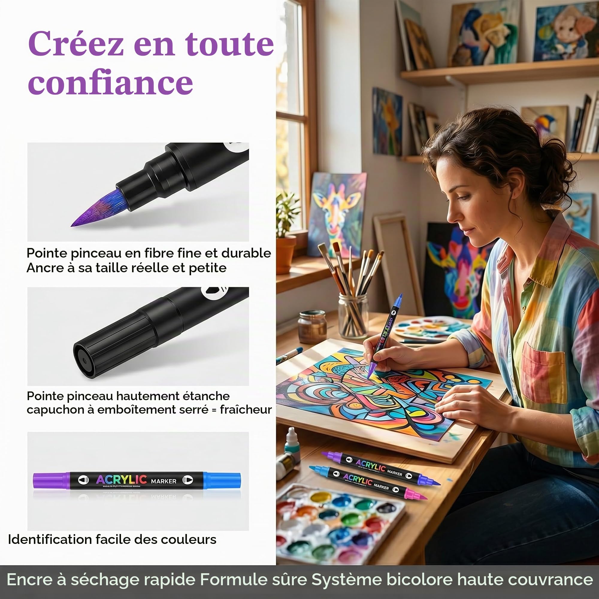 L'acryl'art - Coffret De Feutres Acryliques 168, L'acryl'art Coloriage Séchage Rapide Anti-Taches, Feutre Acrylique Coloriage Magique, Acrylic Marker Pour Pierres œU.S Bois Plastique Verre (168)