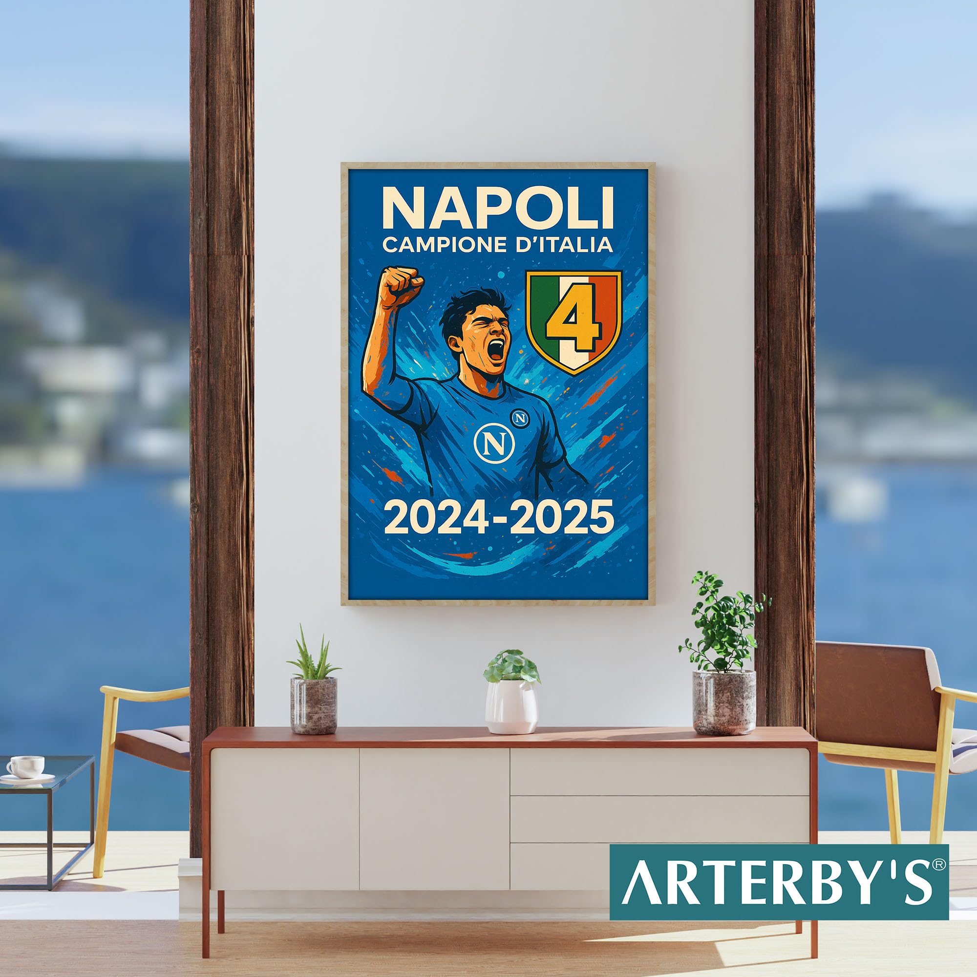 GamesMonkey Poster Napoli Campione 4 Scudetto 2024 2025 Calcio Vittoria Tricolore Ultras Made in Italy 21x30