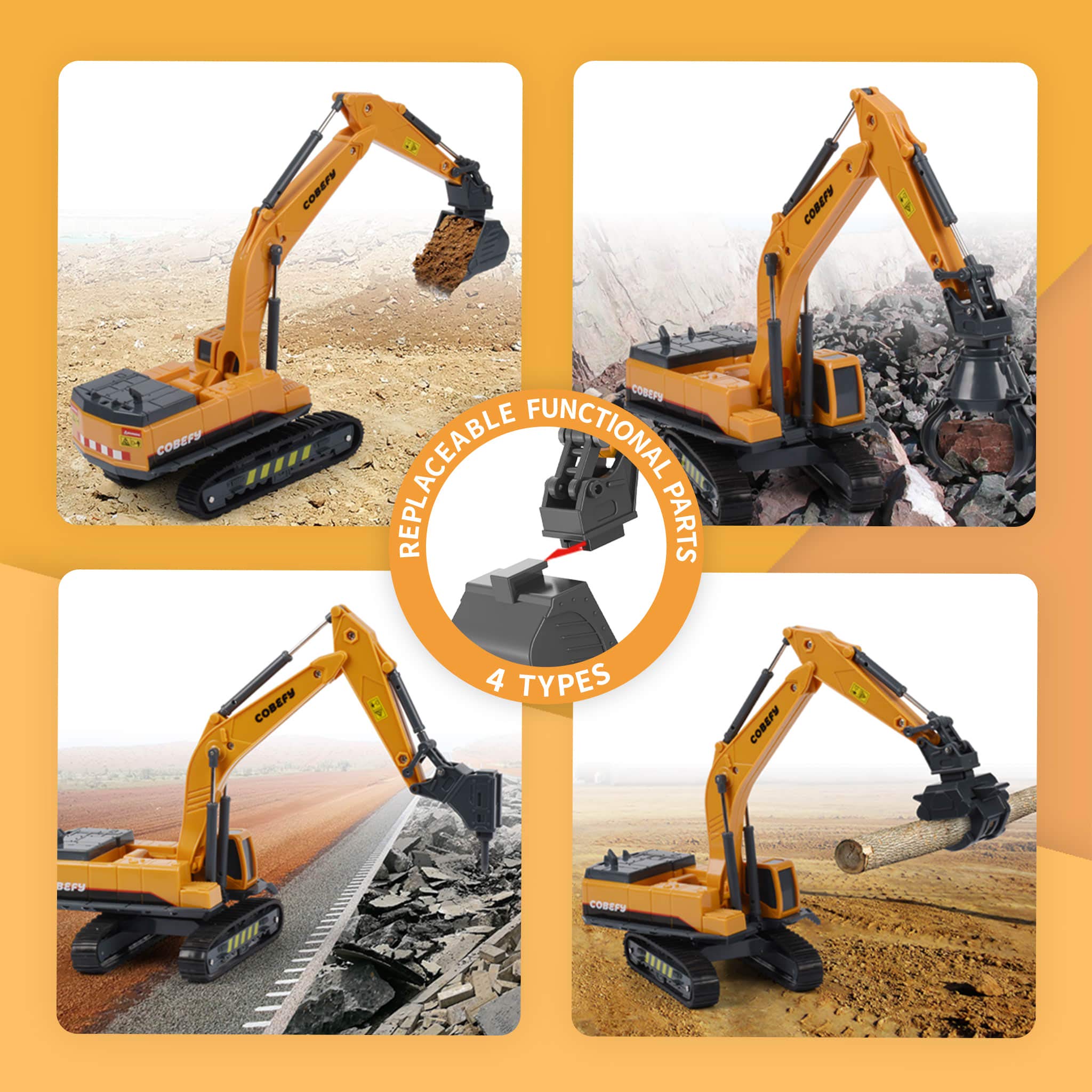 Construction Trucks Toy Vehicles Playset, Set of Crane & Excavator Toy