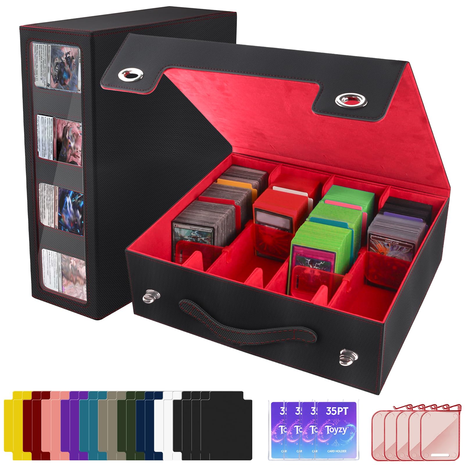 Commander Boite Rangement Carte pour Magic The Gathering(MTG)/ TCG/YuGiOh | Deck box avec Commander présentoir avec poignée de transport & 4 bouchons & 24 intercalaires