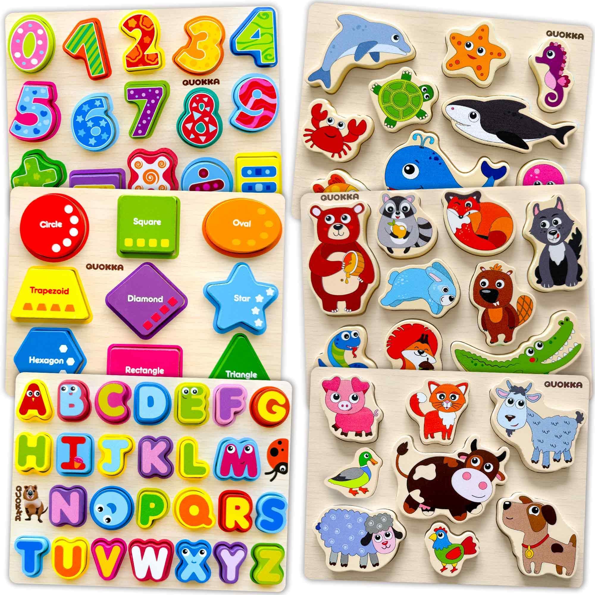 Wooden Puzzles for Toddlers 1-3 – 6XSET Chunky Toddler Puzzles Ages 2-4 – Learning Animals Numbers Alphabet Montessori Toy for Kids 3-5 – Wood Games Gift for Boys & Girls - FSC Certified Wood
