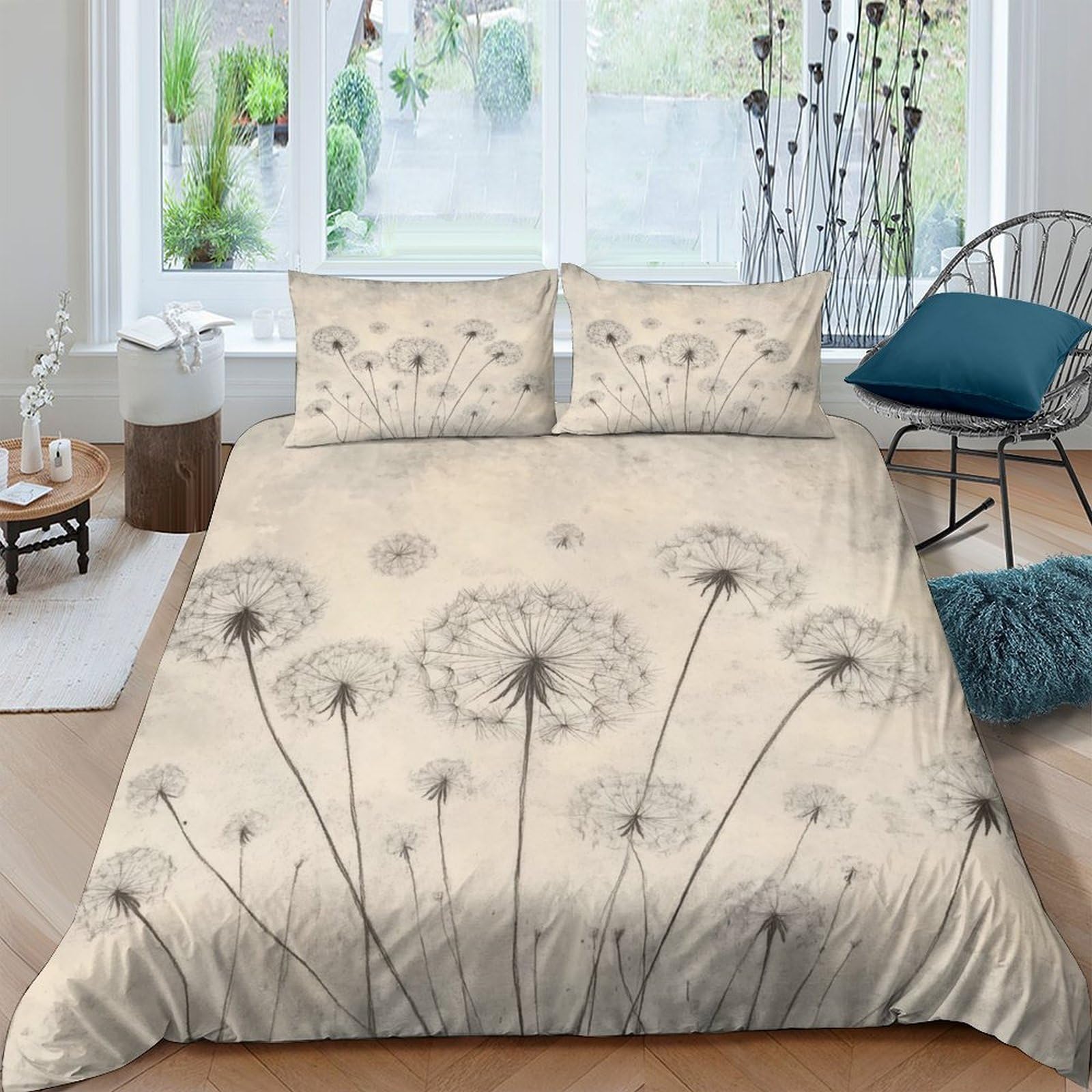 Ctjqhvkz Style-5 3D Printed Dandelion Dream Fitted Sheet Microfiber Soft Anti-Slip Wild Grass Bed Cover For Bedroom Decor Single（135X200cm）