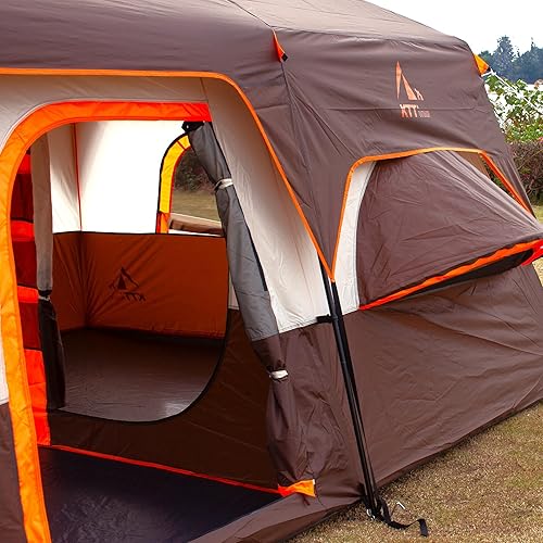 Miniatura 10 de KTT Tienda de campaña extragrande para 10-12-14 personas (B), tiendas de campaña familiares, 2 habitaciones, 3 puertas y 3 ventanas con malla, pared