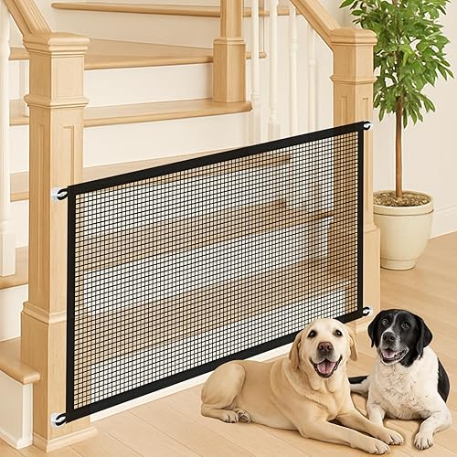 Malla de puerta para mascotas sin taladro, fácil de instalar, buen ayudante, valla de seguridad plegable portátil para perros para escaleras y