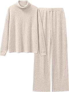 2 Piece Lounge Sets for Women Turtleneck Pajama Knit Long Sleeve Tops Pants Matching Pj Set Casual 2025 Fall Clothes