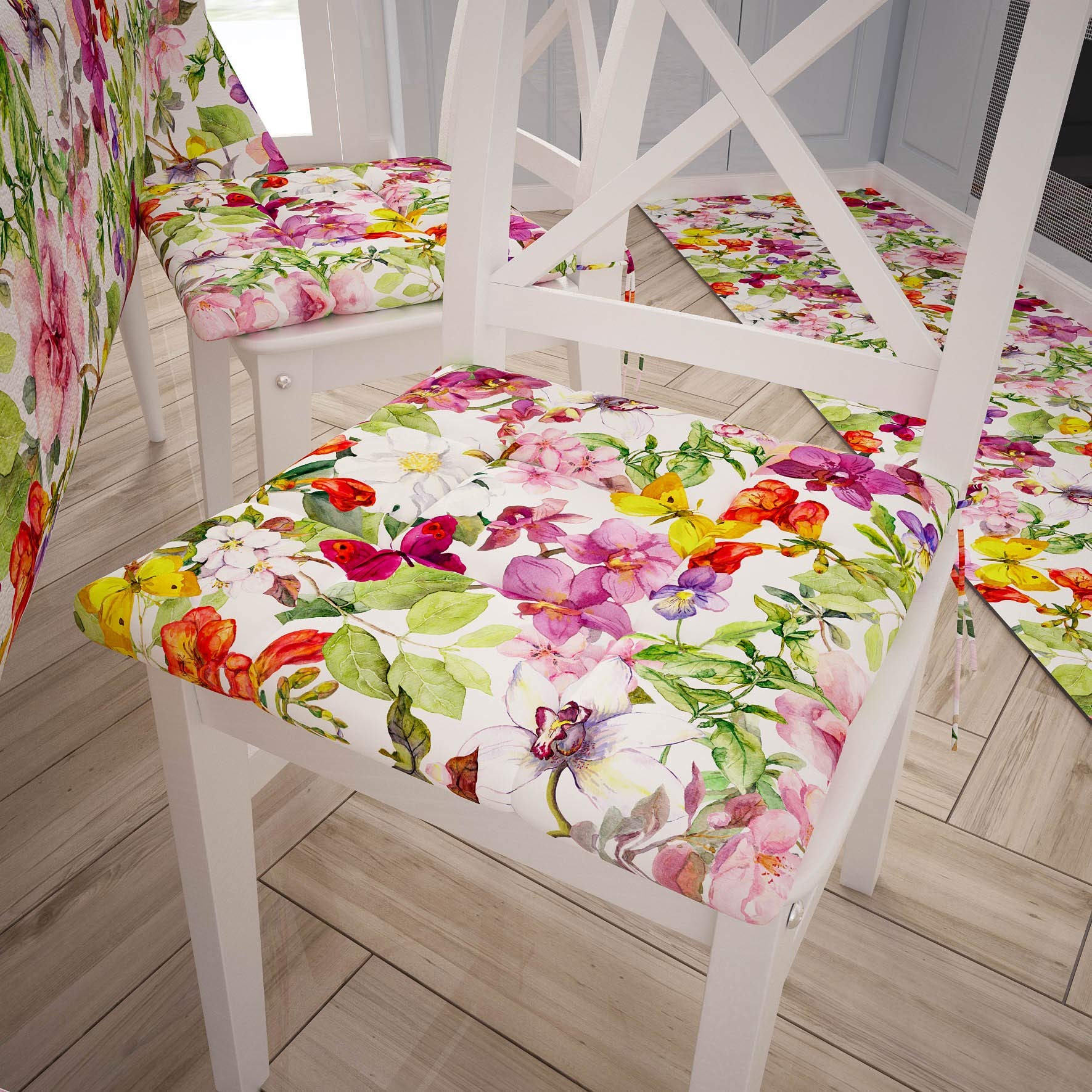 Coussins de Chaise Cuisine Microfibre avec Liens Lot de 6 Galettes Assise Motif Papillon