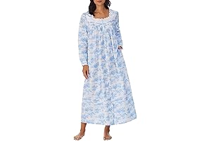 eileen west Women's Robe White 100% Cotton Lawn Ballet Bathrobe with Blue Toile Print
