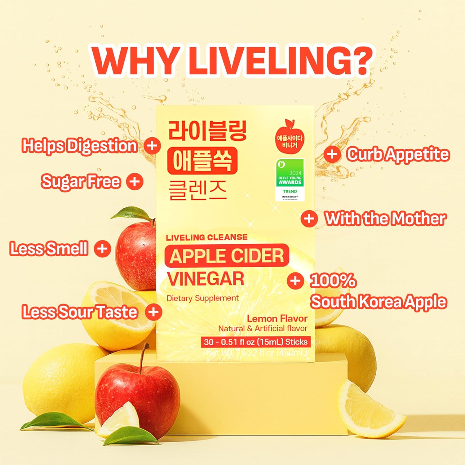 [Liveling] Apple Cider Vinegar Drink Stick with 7,500mg ACV – Lemon Flavor | Supports Digestion, Daily Cleanse, Sugar-Free, Low-Calories, Portable On-The-Go Packets (30 sticks) - Image 7