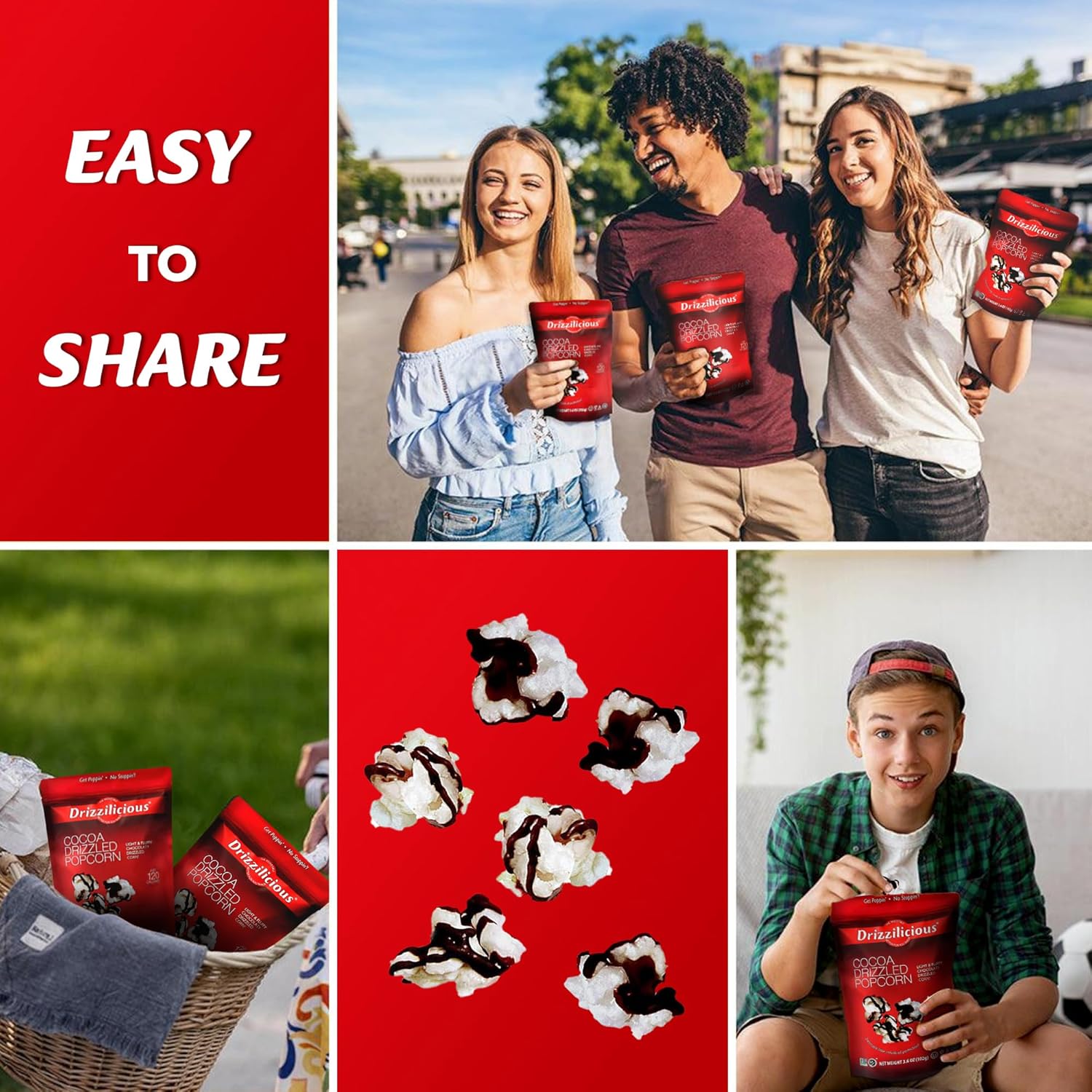 Drizzilicious Cocoa Popcorn - Healthy Chocolatey Flavored Popcorn, Low Cal Kettle Corn, Vegan, Allergen Free, Gluten Free Snack for Adults & Kids, Only 120 Calories Per Cup - 3.6 oz Bags (Pack of 6)