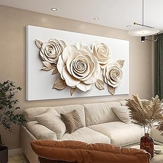 Wall Art Living Room Decor White Flower Wall Art Decor Modern Canvas Art Wall Decor Home Wall Art Suitable Pictures For Bedroom Apartment Office Can Be Hung 24"X48"