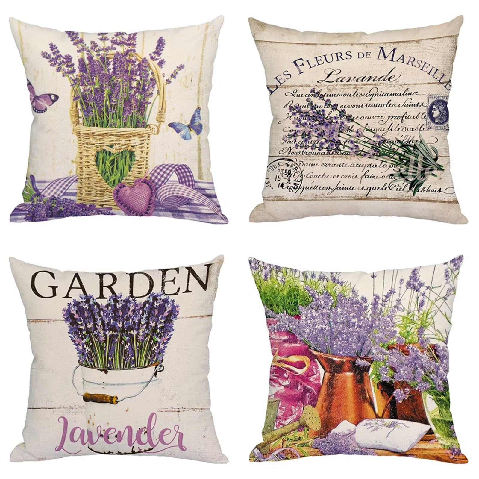 Fiori viola Cuscini Divano 65x65cm,Federe per Cuscino Divano Velluto Decorativi Copricuscini 4 Pack Copricuscini Divano Quadrati per Casa Giardino Esterno Divano Sedia Cuscini YG1096